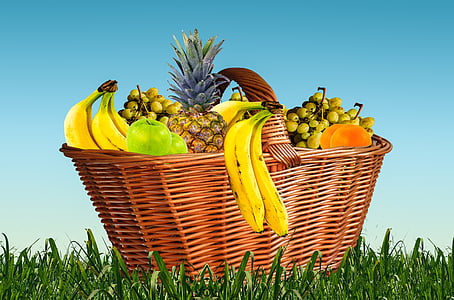 fruit basket, fruits, fruit, eat, food, pineapple, apple