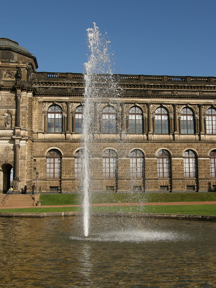 fountain, culture, facade, architecture, historically, places of interest, zwinger dresden