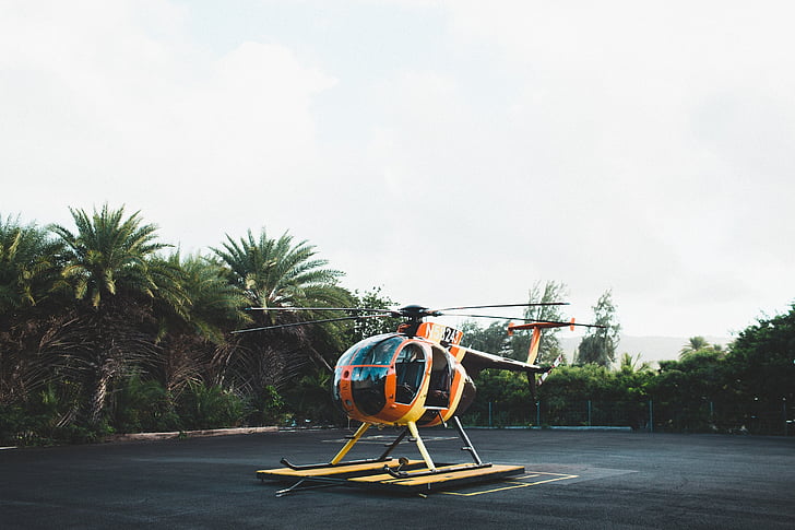 helicopter, chopper, helipad, transportation, transport, aircraft, fly