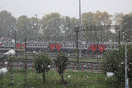 the first snow, railway, autumn