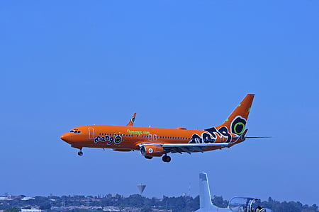 Jet, 737, Boeing, orange, afficher, Flying, faible