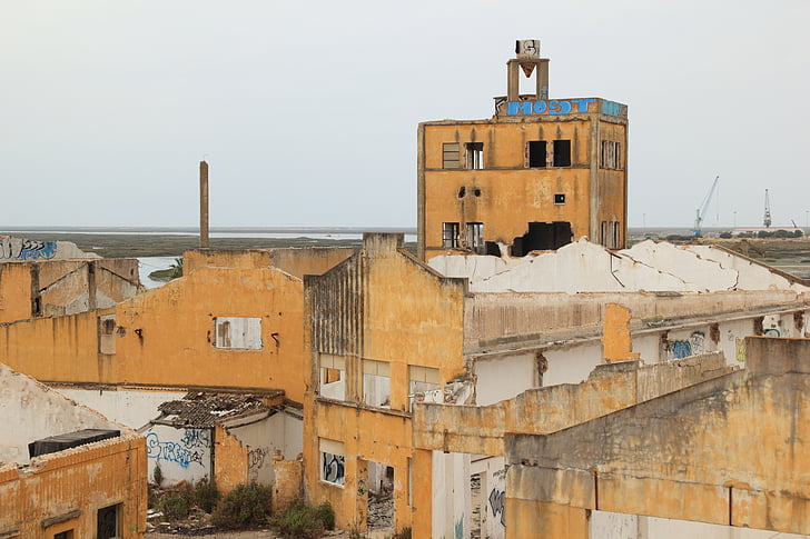 Portugal, Faro, verlaten, fabriek, complexe, ruïne