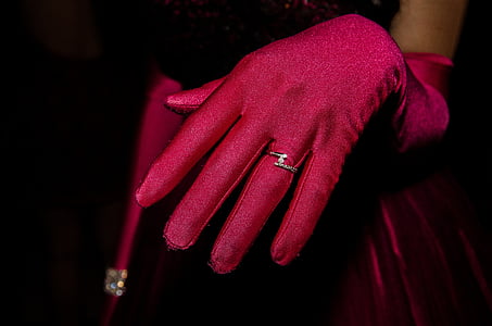 nő, viselése, rózsaszín, kesztyű, ezüst, kéz, gyűrű