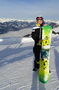 deskarji, pozimi, gore, snowboard, Zillertal, Avstrija, sneg