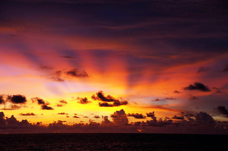západ slnka, atmosferické, reflexie, oblaky, večernej oblohe, atmosféra, Orange