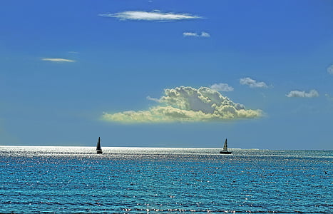 blau, embarcacions, paisatge, natura, oceà, embarcacions de vela, Mar
