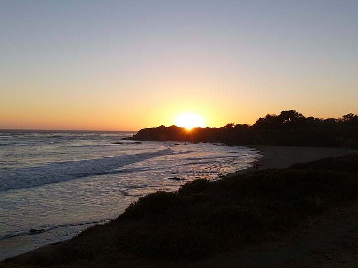 posta de sol, Cambria, platja, natura, Costa, del Pacífic, Califòrnia