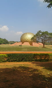 Matrimandir, Pondicherry, Indie, Złoto, Medytacja, religia, Harmony