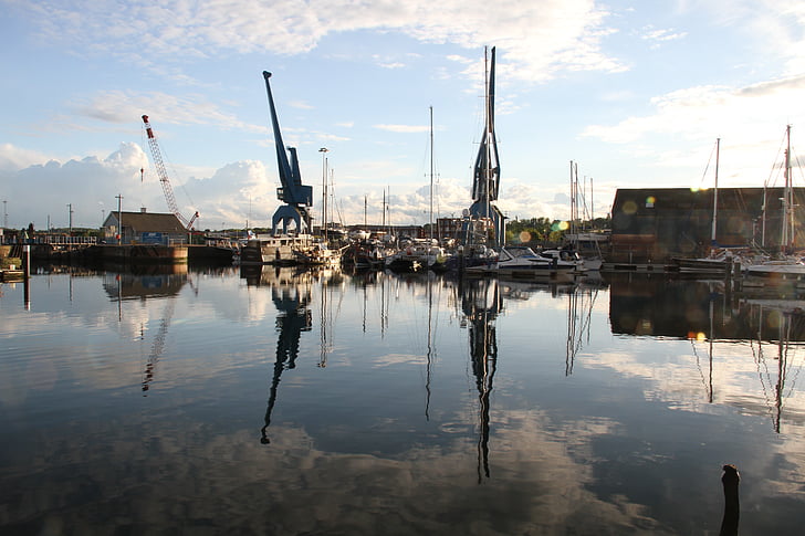 Ipswich, Marina, tranor, båt, vatten, Suffolk, Sky