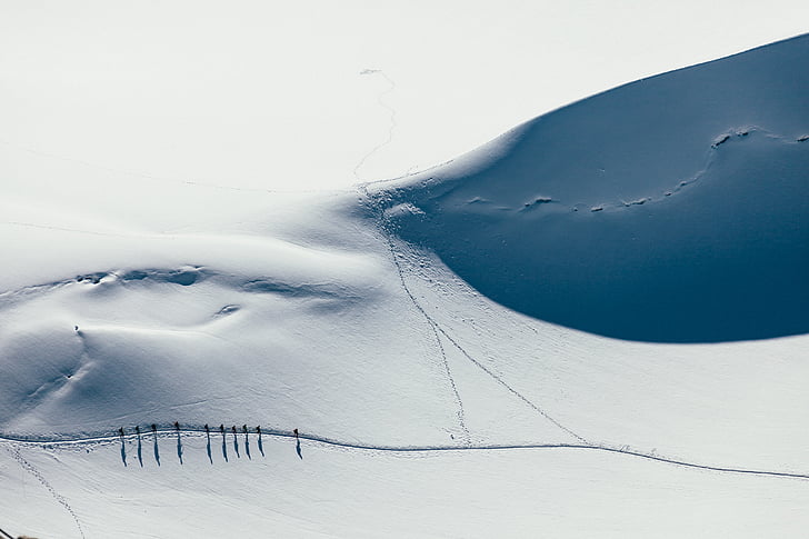 mensen, wandelen, sneeuw, berg, winter, bergkam, trajecten