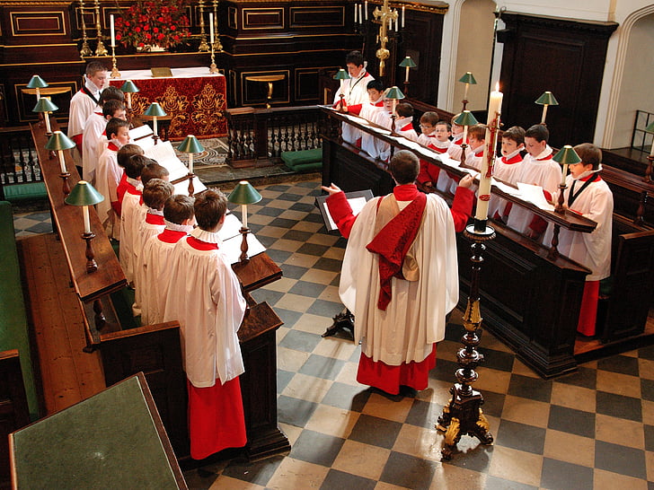 england, boys choir, british, church, robes, practicing, inside