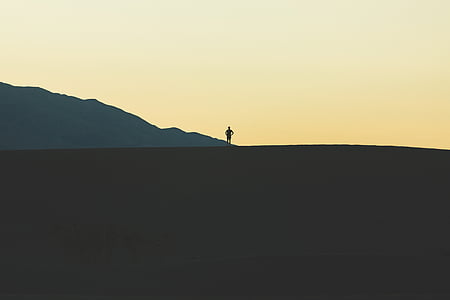 Mann, Berg, Person, Silhouette, stehende, Sonnenuntergang, Landschaft