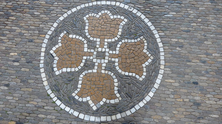 mosaico de, carretera, símbolos, piedras, parche, adornos, Freiburg