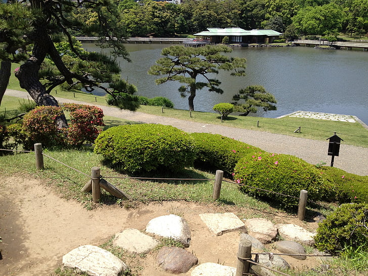 Hama, Japan, trädgård, sjön, sökväg, Park, sommar