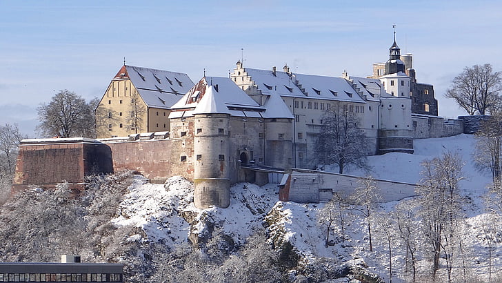 dvorac, hellenstein, heidenheim Njemačka, Baden würtemberg, Njemačka, snijeg, Zima