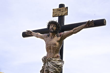 Jésus, Christ, Pâques, crucifix, ciel bleu, torse nu, religion