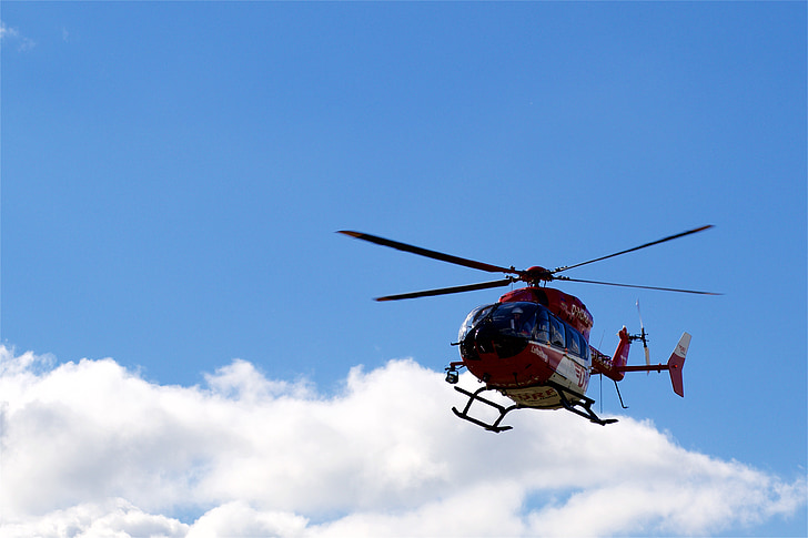 helicopter, sky, fly, blue, clouds, aviation, air