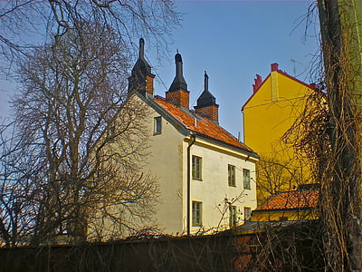 Dom, kattgränd, sauna, ulica, Södermalm, Sztokholm, w XVIII wieku, Architektura