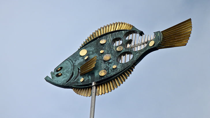 umění, ryby, zvaný Weathervane, kov, kresba, kovové umění