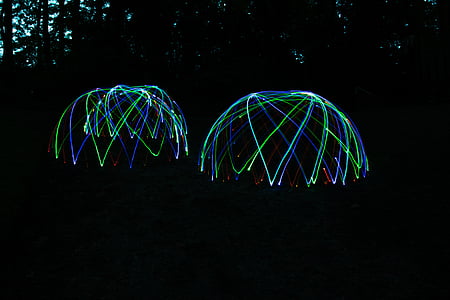 šviesos kupolas, šviesos, žibintai, naktį, projekcija, apšvietimas, šviesos kamuolys