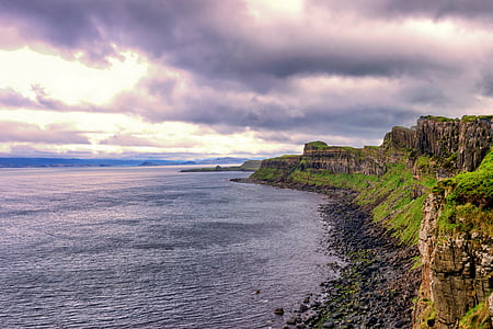 coast, rock, cliff, steinig, sea, water, scotland
