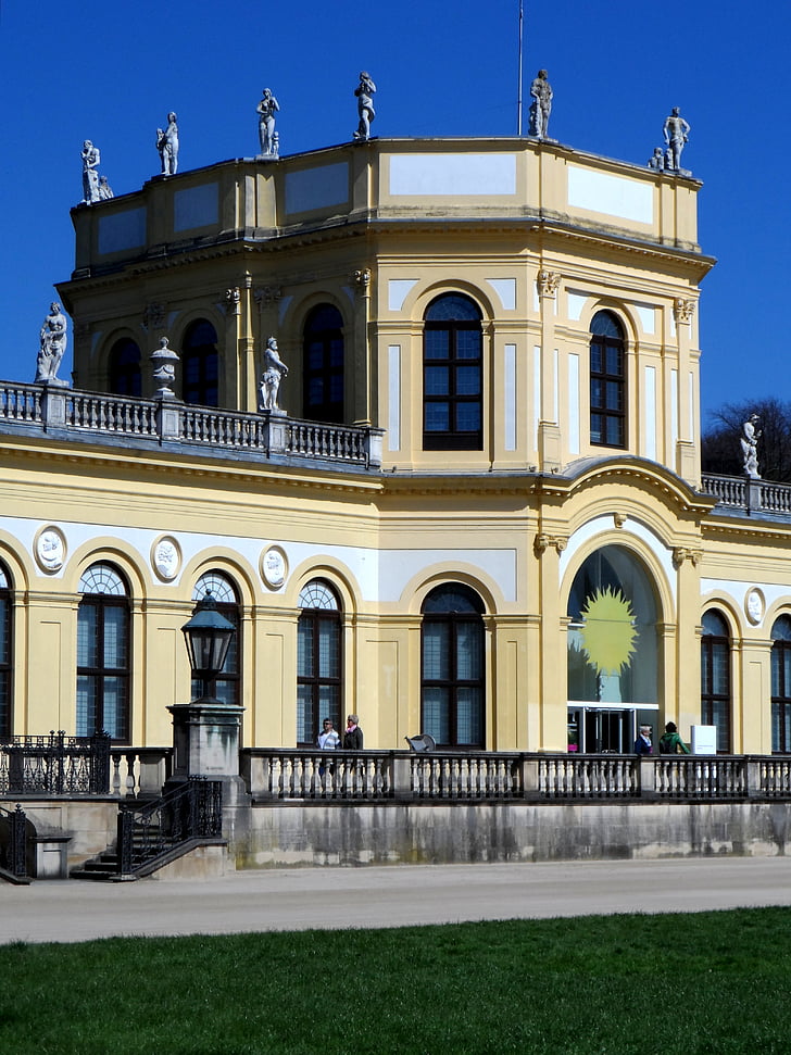 Orangery, Kassel, detail, kuning, putih, bangunan, Planetarium