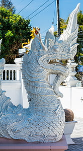 dragons, white, temple complex, temple, north thailand, thailand, buddhism
