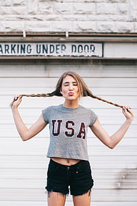 fată, femeie, tineri, jucause, de sex feminin, Statele Unite ale Americii, tricou