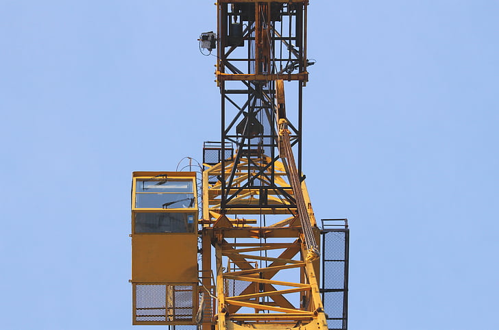 gul, konstruktion, utrustning, Crane, industrin, blå, klara himlen