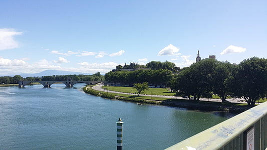 Avignon, Bridge, Rhône, Frankrike, bro i avignon, Vis, landskapet