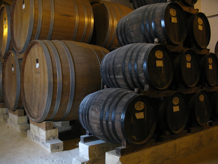 vault, barrels, wine