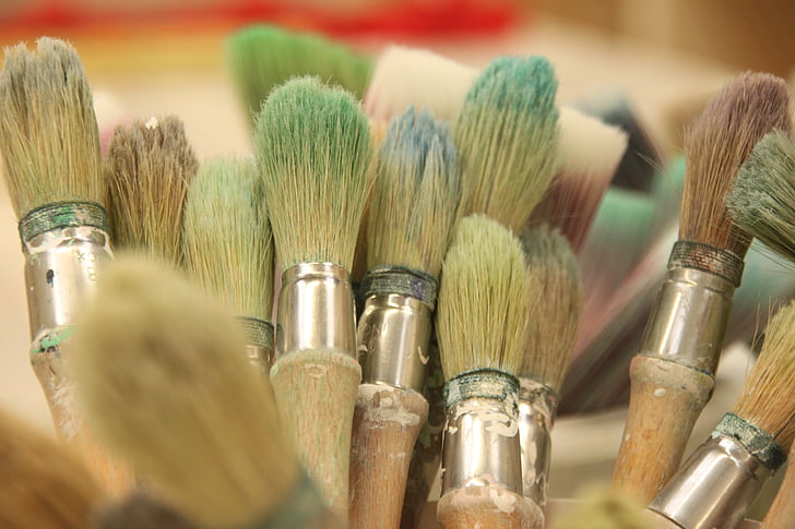 painting, brush, artistic, workshop, indoors, paintbrush, close-up