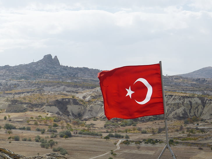 Bandera, Turquía, Uchisar, Capadocia, golpe, Media Luna Roja, Hoz