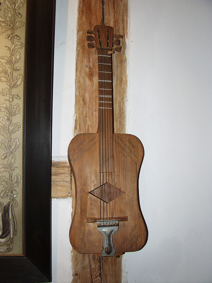 guitarra, música, instrument, fusta, mobles, Heimatmuseum thannhausen, segle 19