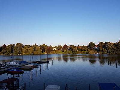 sjön, landskap, norra Tyskland, scharbeutzer heath, Ponitz am se, badort, båtar