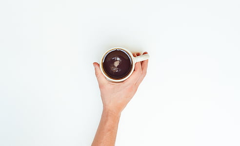 kaffe, Cup, hånd, varm sjokolade, krus