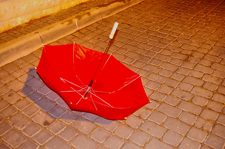 rdeča, dežnik, izgubil, Urban, žalostno, pozimi, veter