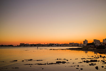 Salento, Porto cesareo, posta de sol, Puglia, Mar, reflexió, ciutat