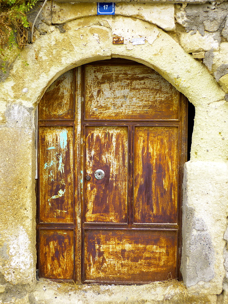 durys, tikslas, namo įėjimas, geležies, aprūdijęs, durys, senas