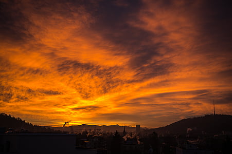 sunrise, skies, orange, color, sky, atmospheric, mood