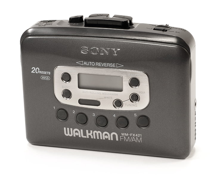 Sony, WM, fx421, přehrávač Walkman, vystřihnout, bílé pozadí, retro stylu
