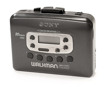 Sony, WM, fx421, Walkman, cortar, fundo branco, com estilo retrô