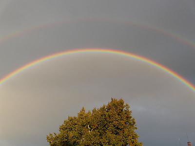 double rainbow, rainbow, mirroring, secondary rainbow, refraction, double, two