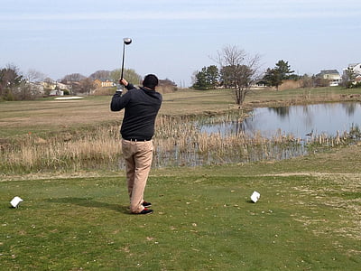 Golf, esports, camp de golf, golfista, home, vista del darrere, activitat de lleure