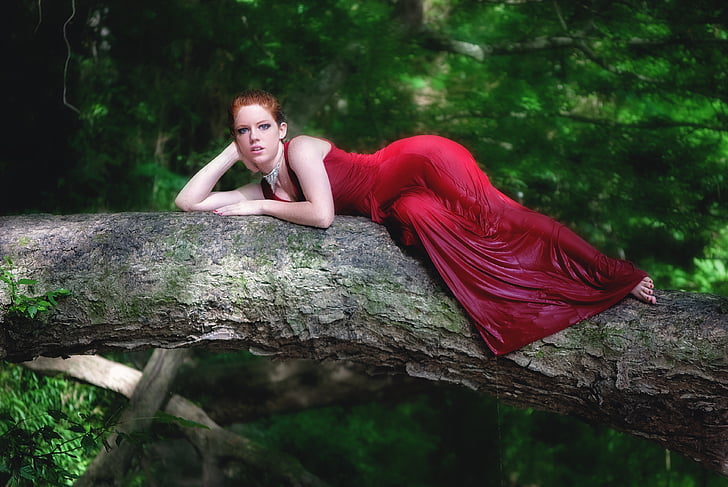 girl, laying, tree, female, young, portrait, attractive