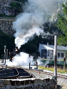 estrada de ferro de vapor furka-bergstrecke, gletsch, desfiladeiro de Furka, Valais, Suíça, locomotiva a vapor, Alpina