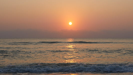 слънце, изгрев, океан, плаж, море, залез, природата