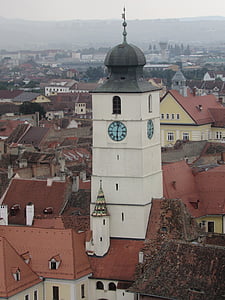 Sibiu, Transilvānijā, Vecrīgā, Padomes tornis, Rumānija, arhitektūra, Eiropa