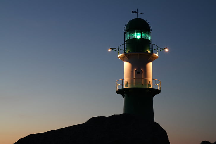 Lighthouse, aften, humør, romantisk, vand, havneløbet, Tower