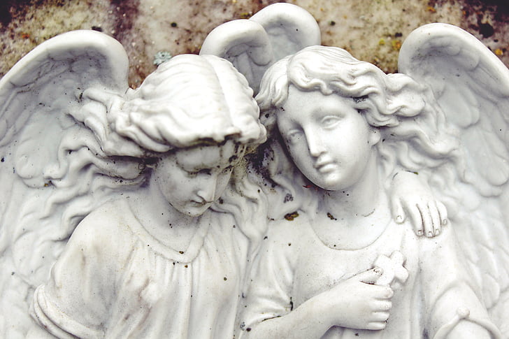 anjo, estátua, Figura, mulher, fêmea, rezar, cara